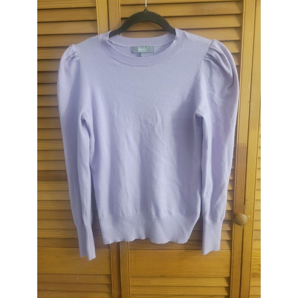 Lavender Marled Classic Preppy Sweater W Puff Shoulders Sz XS
